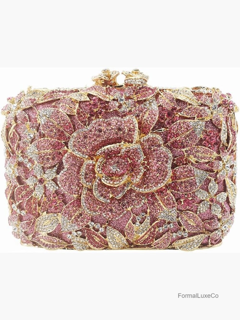 Vintage Floral Rhinestone Evening Clutch with Detachable Chain for Wedding Party